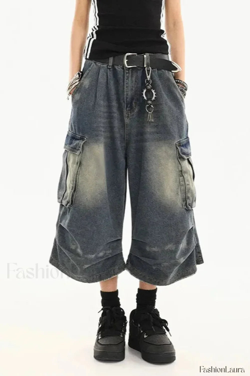 Vintage Washed Workwear Cropped Jeans