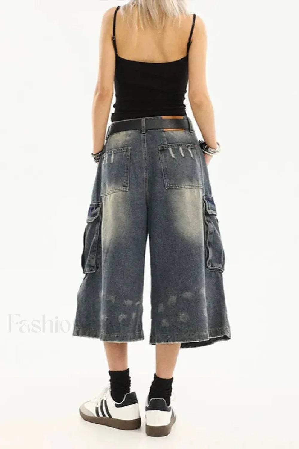 Vintage Washed Workwear Cropped Jeans