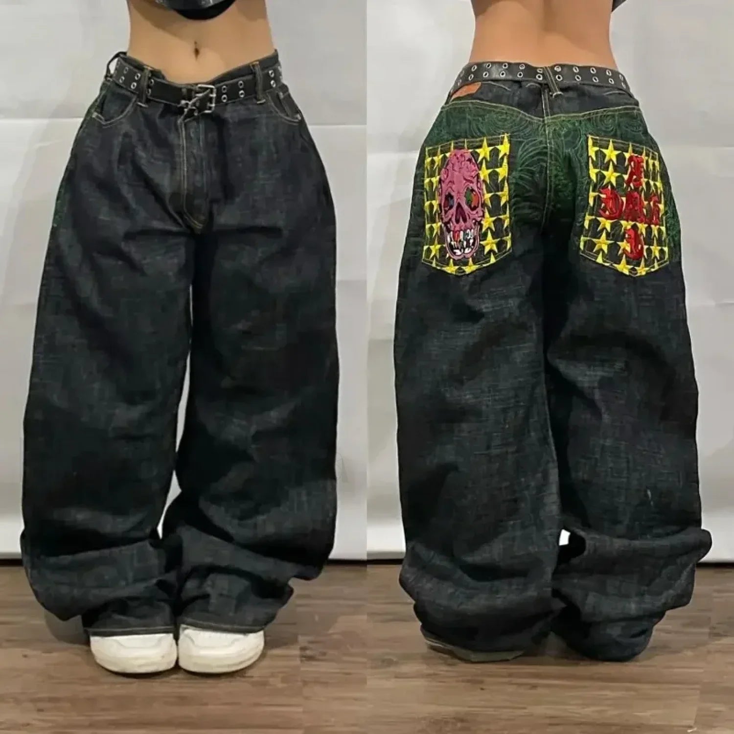 Vintage Wide Leg Baggy Jeans for Men: Y2K Hip Hop Street Style