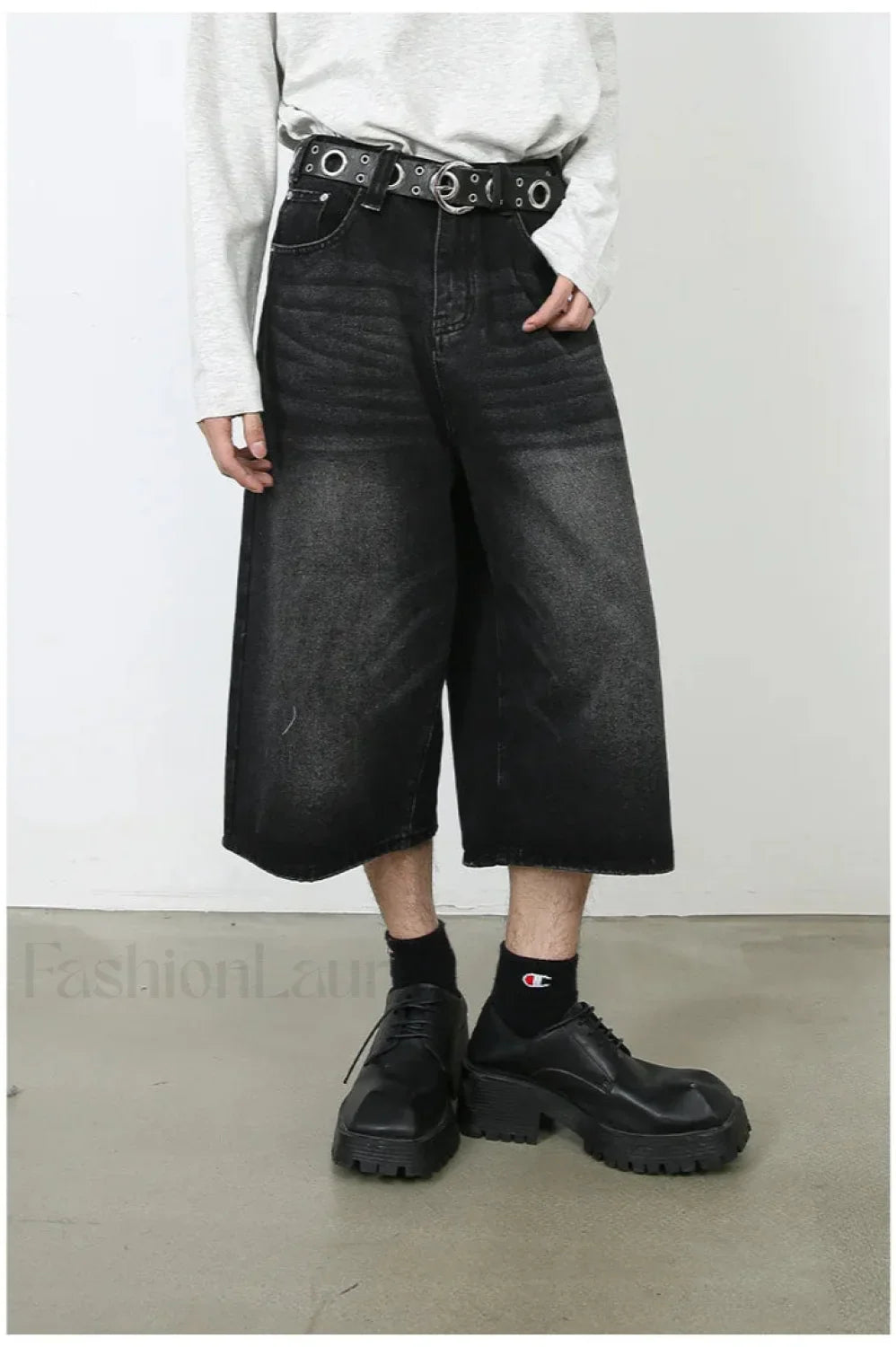 Vintage Y2K Loose Cropped Jeans Dark Gray / XS