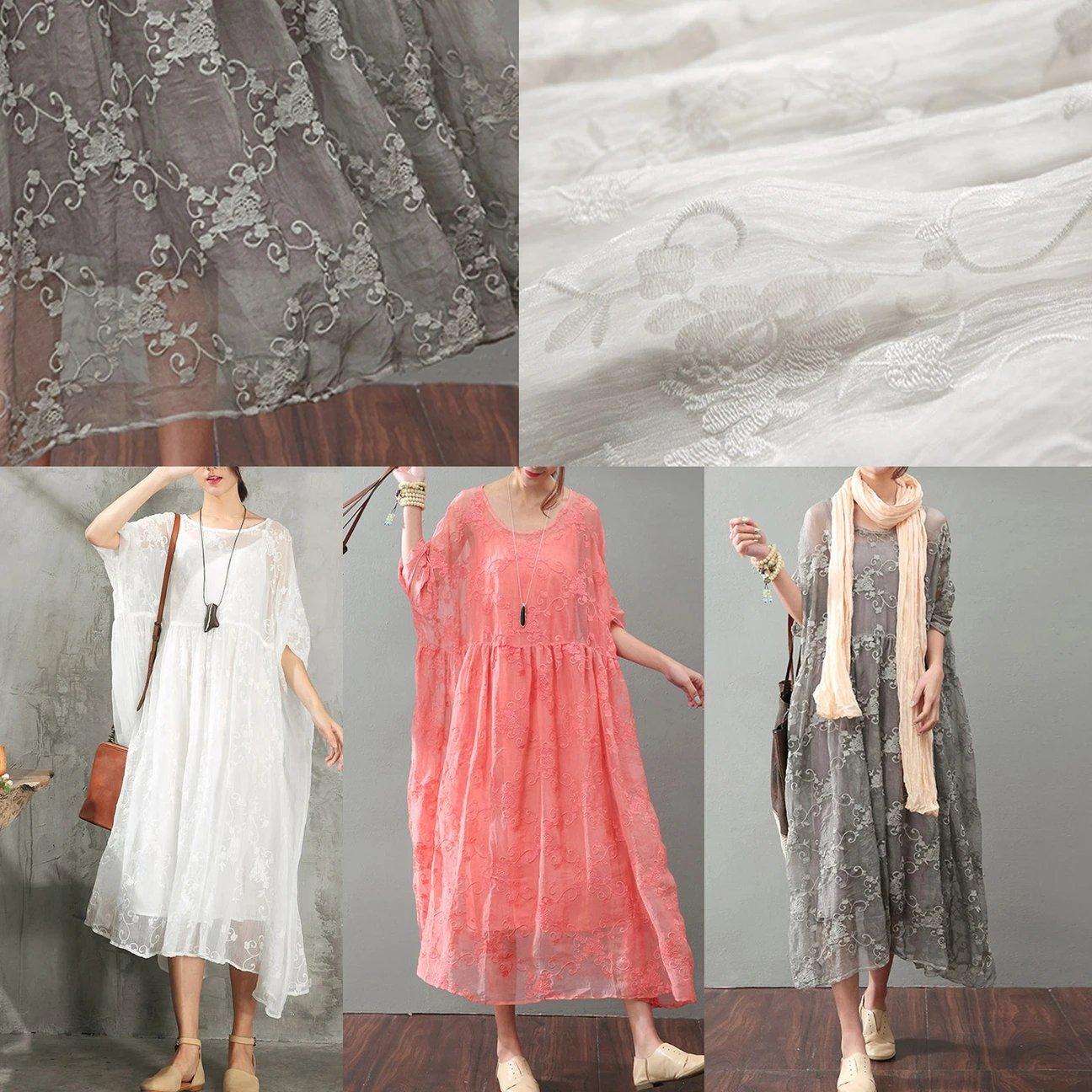 Vintage Gray Maxi Dress Trendy Plus Size Lace Gown Bracelet Sleeve