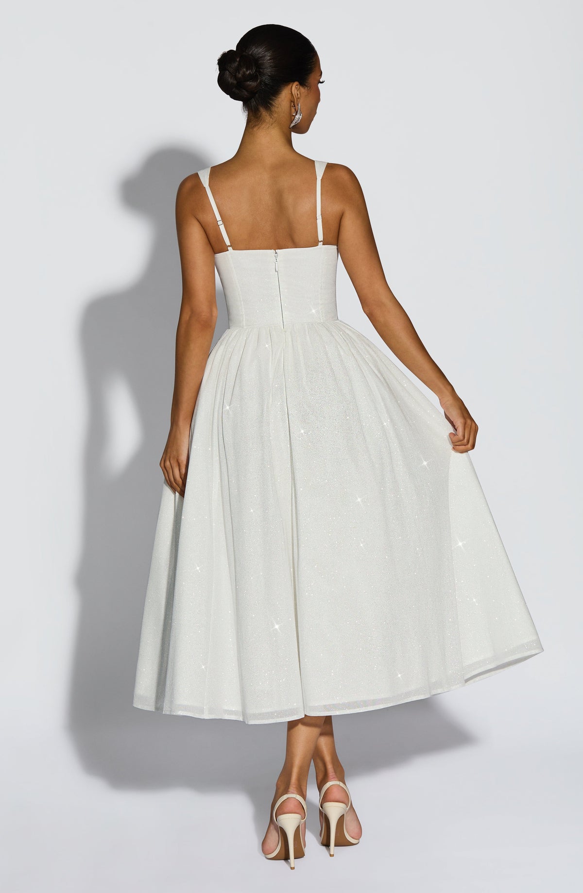 Glitter Square Neck Corset Bodice Full Skirt Midi Dress 2