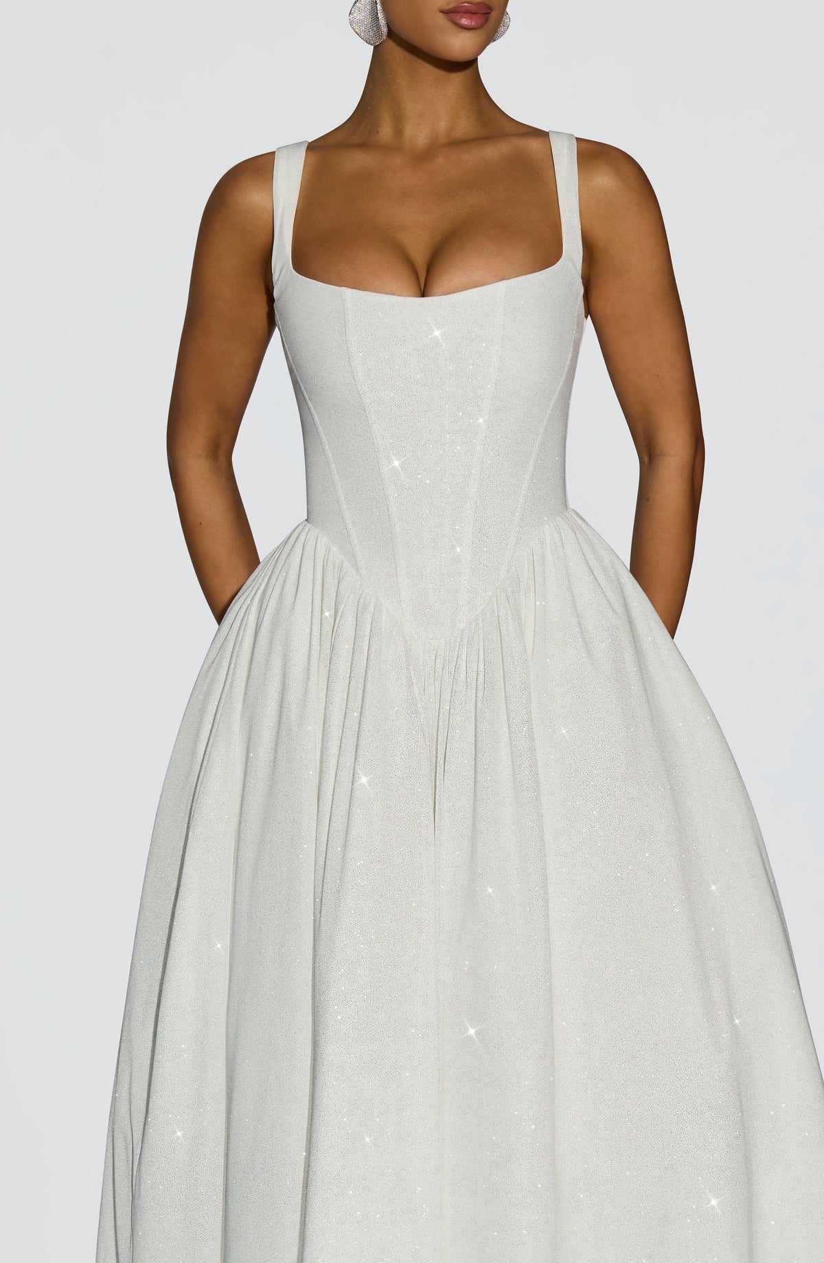 Glitter Square Neck Corset Bodice Full Skirt Midi Dress 3