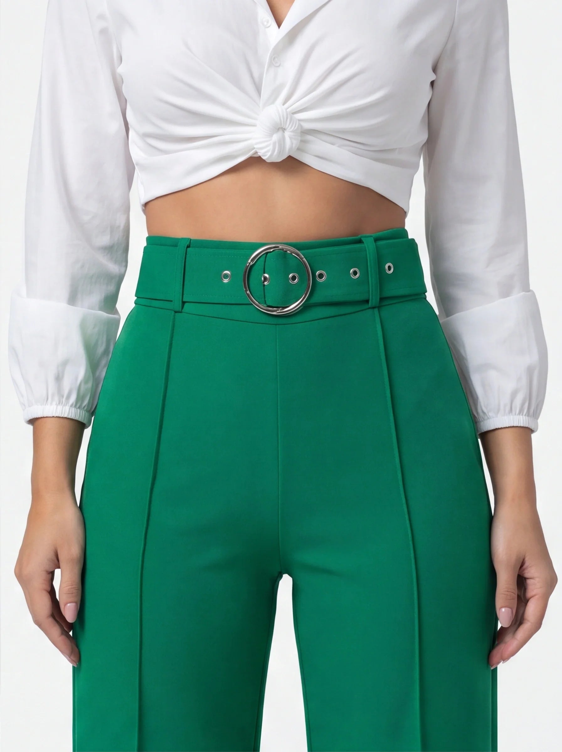 Work Pants High Waist Straight Leg With Metal Button Detail