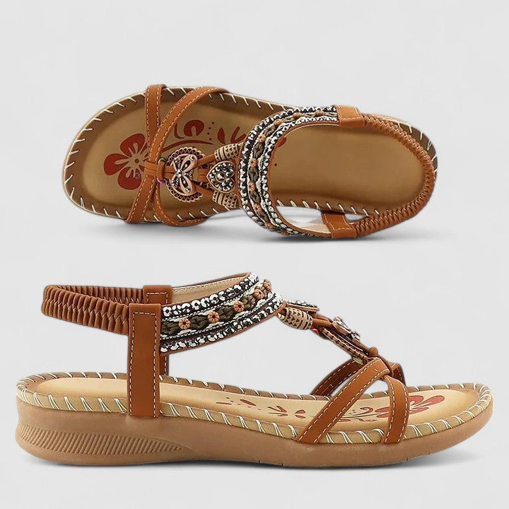 Beaded T-Strap Slingback Flat Sandals
