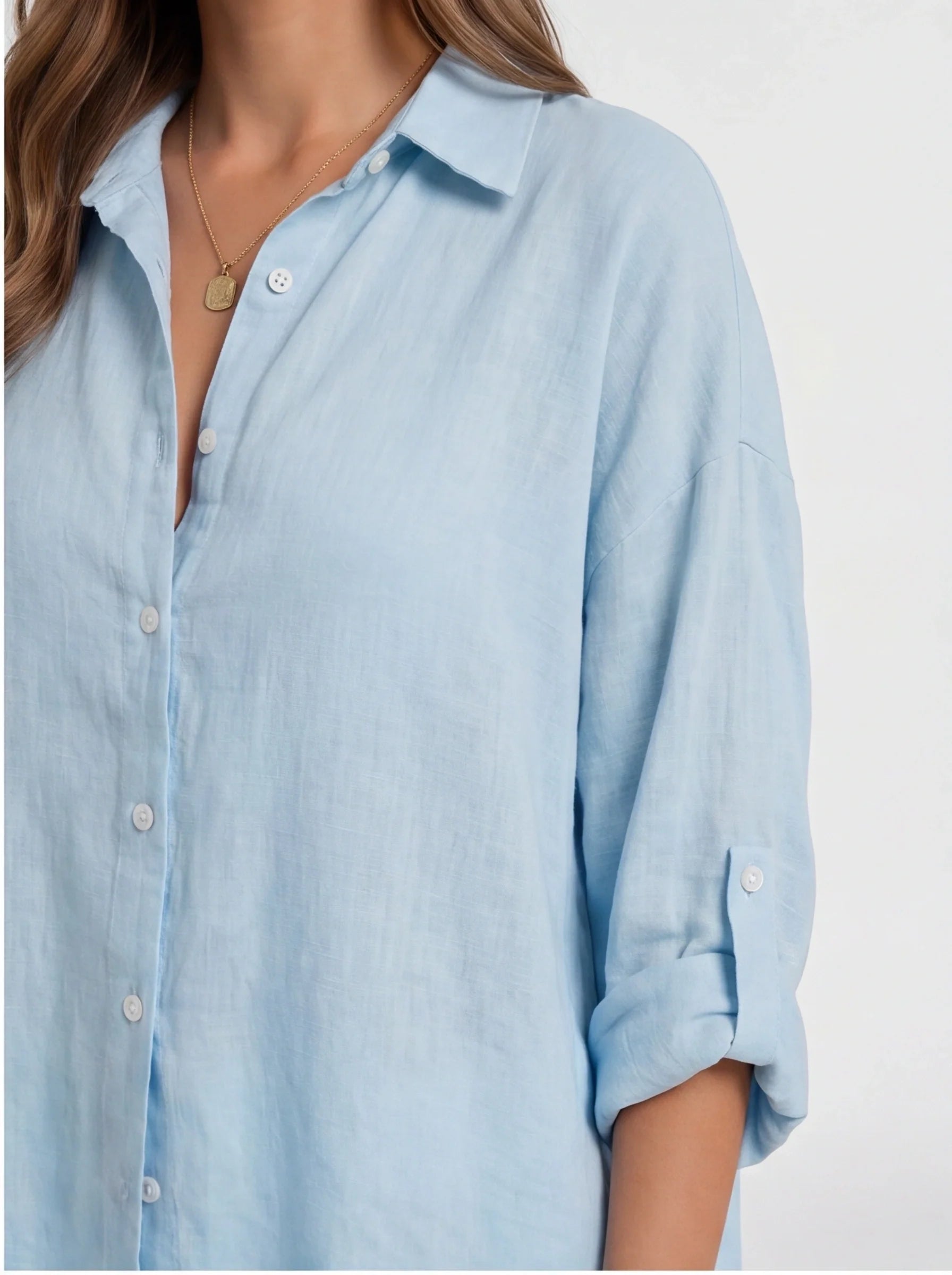 Elegant Oversized Linen Blouse with Breathable Fabric and Relaxed Fit