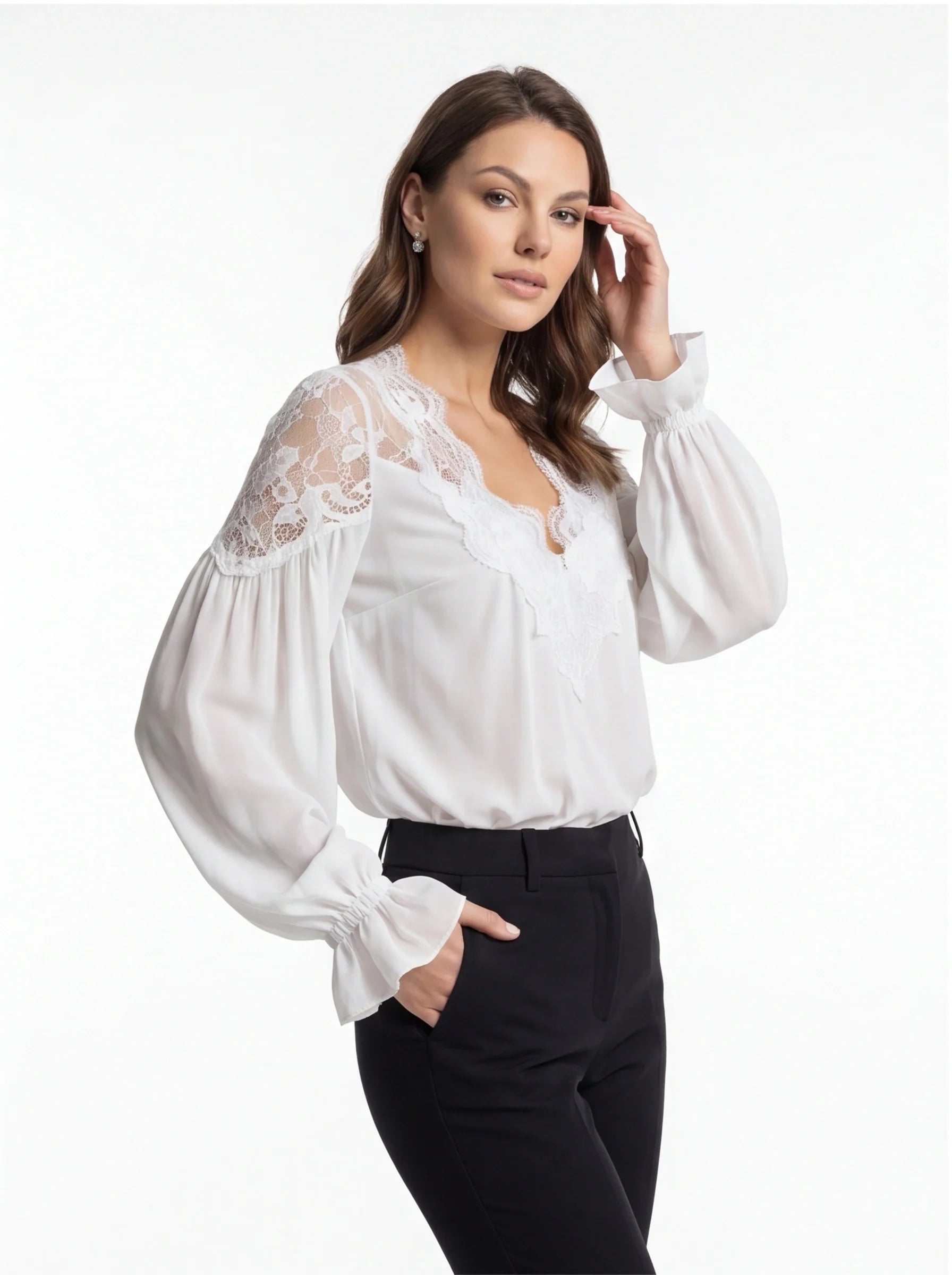 Elegant Airy Lace Collar Blouse - Professional Fit, Breathable Fabric