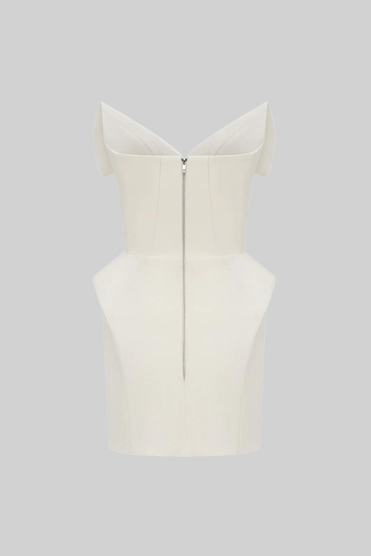Strapless Folded V-Neckline Corset Bodice Structured Mini Dress 3