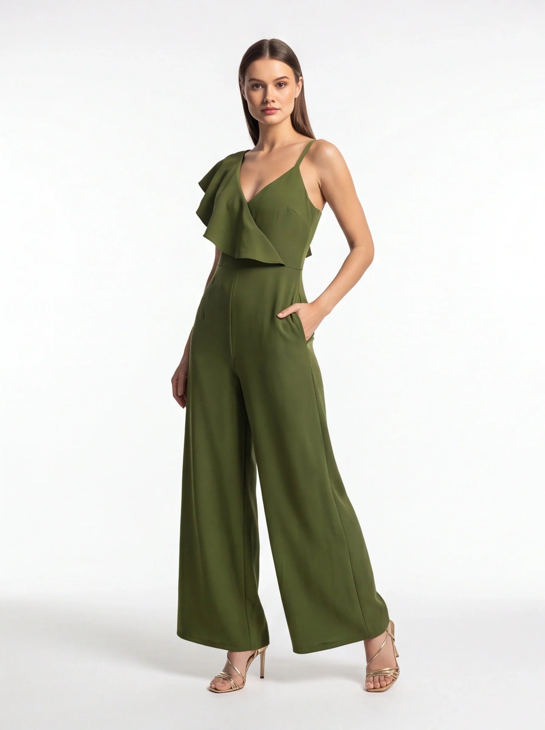 Violet Stylish Wide-Leg Jumpsuit with Pockets and Adjustable Straps - Jamota