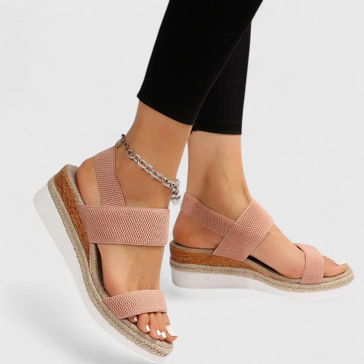Open Toe Elastic Ankle Strap Espadrille Wedge Sandals 9