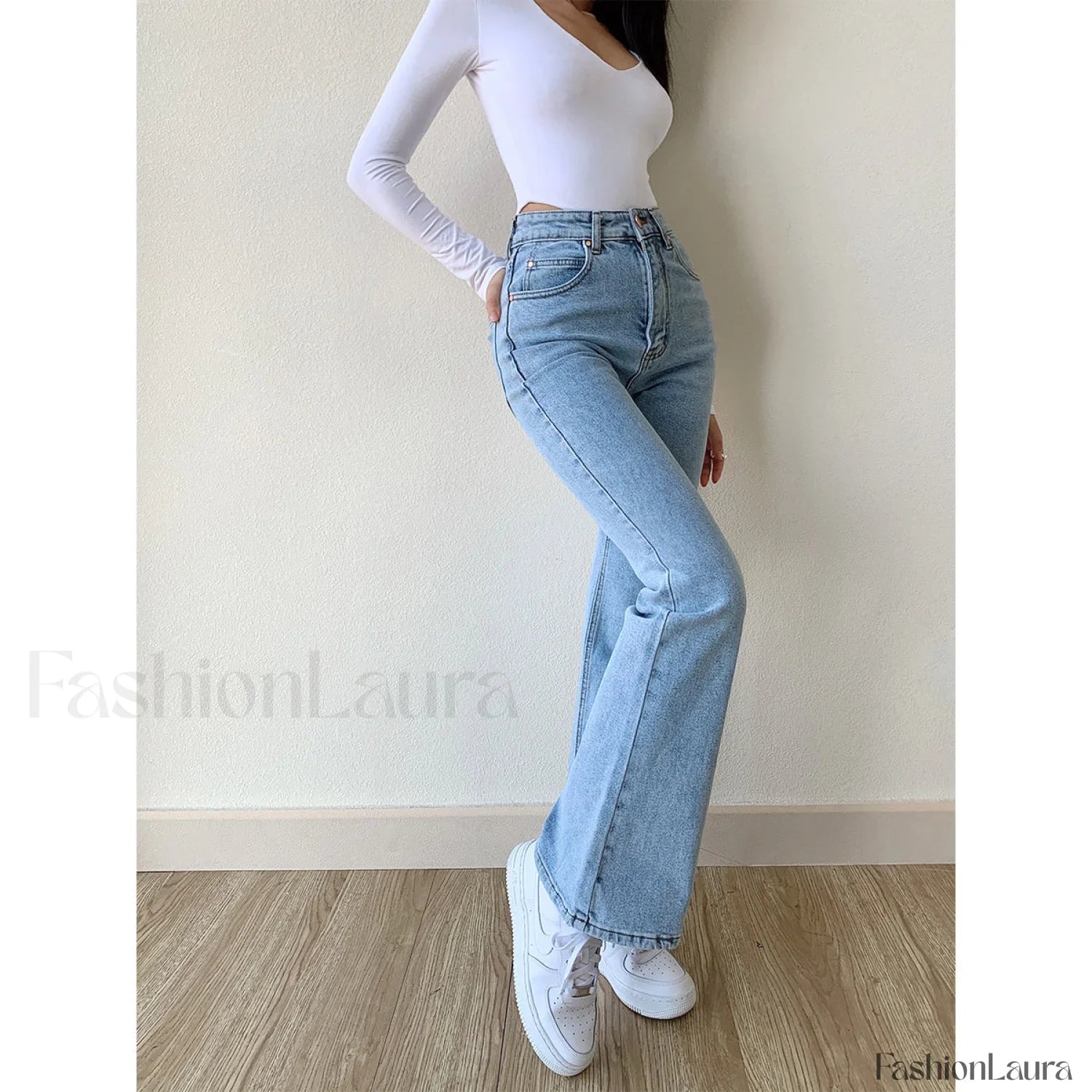 Washed High Waist Trendy Slim Flare Jeans