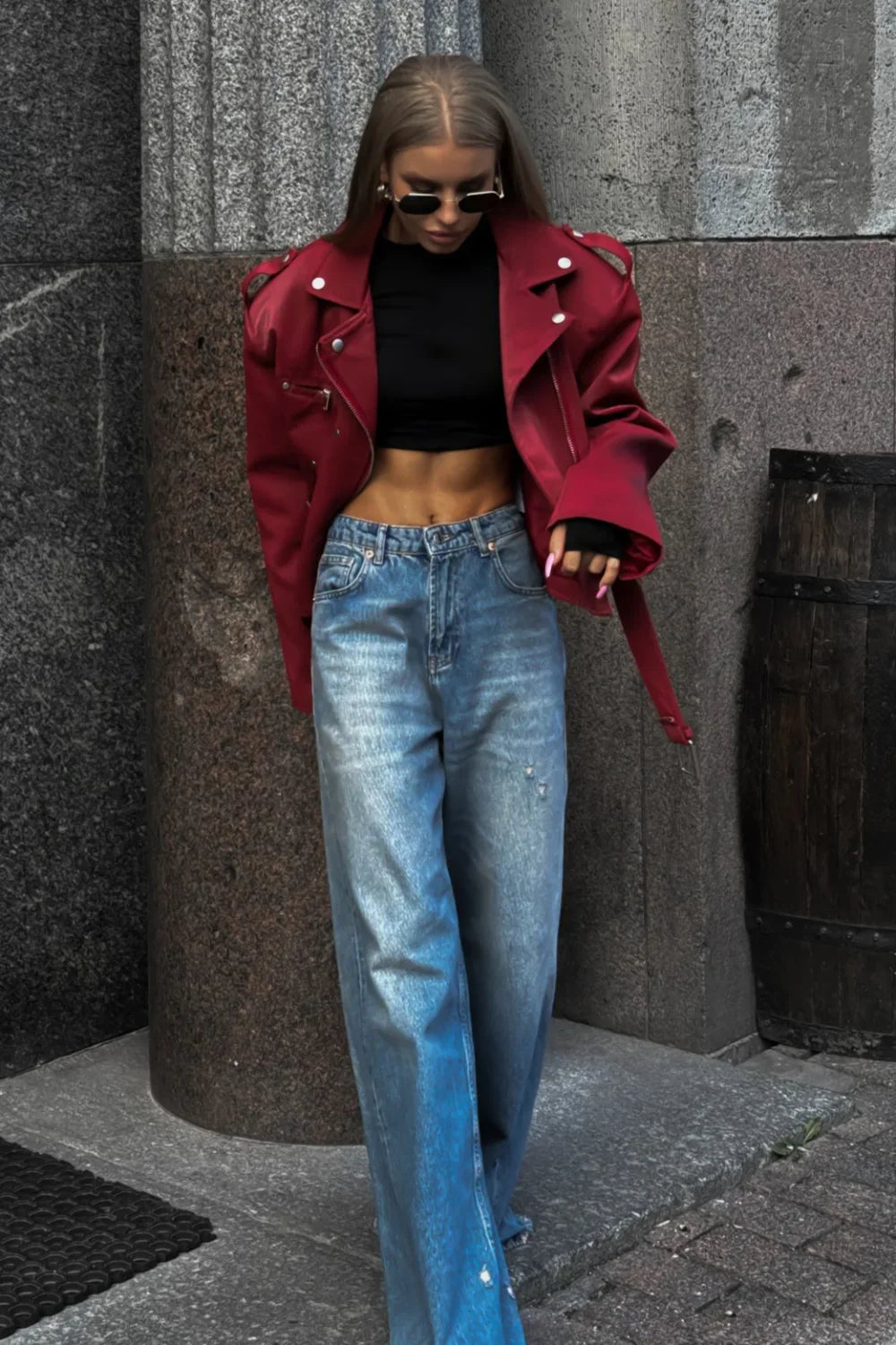 Washed Low Waist Straight Leg Jeans