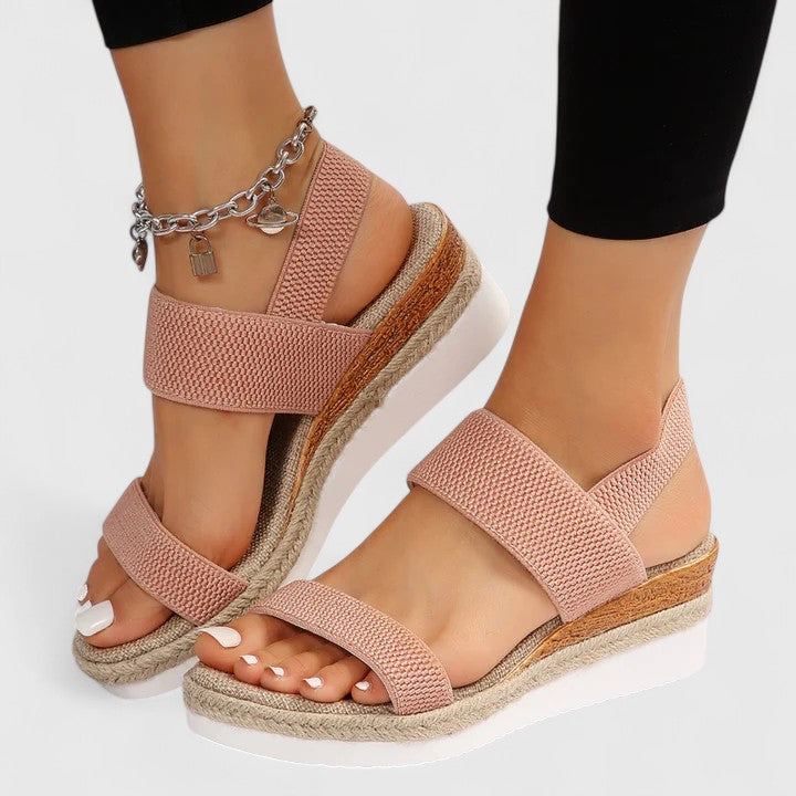 Open Toe Elastic Ankle Strap Espadrille Wedge Sandals 10