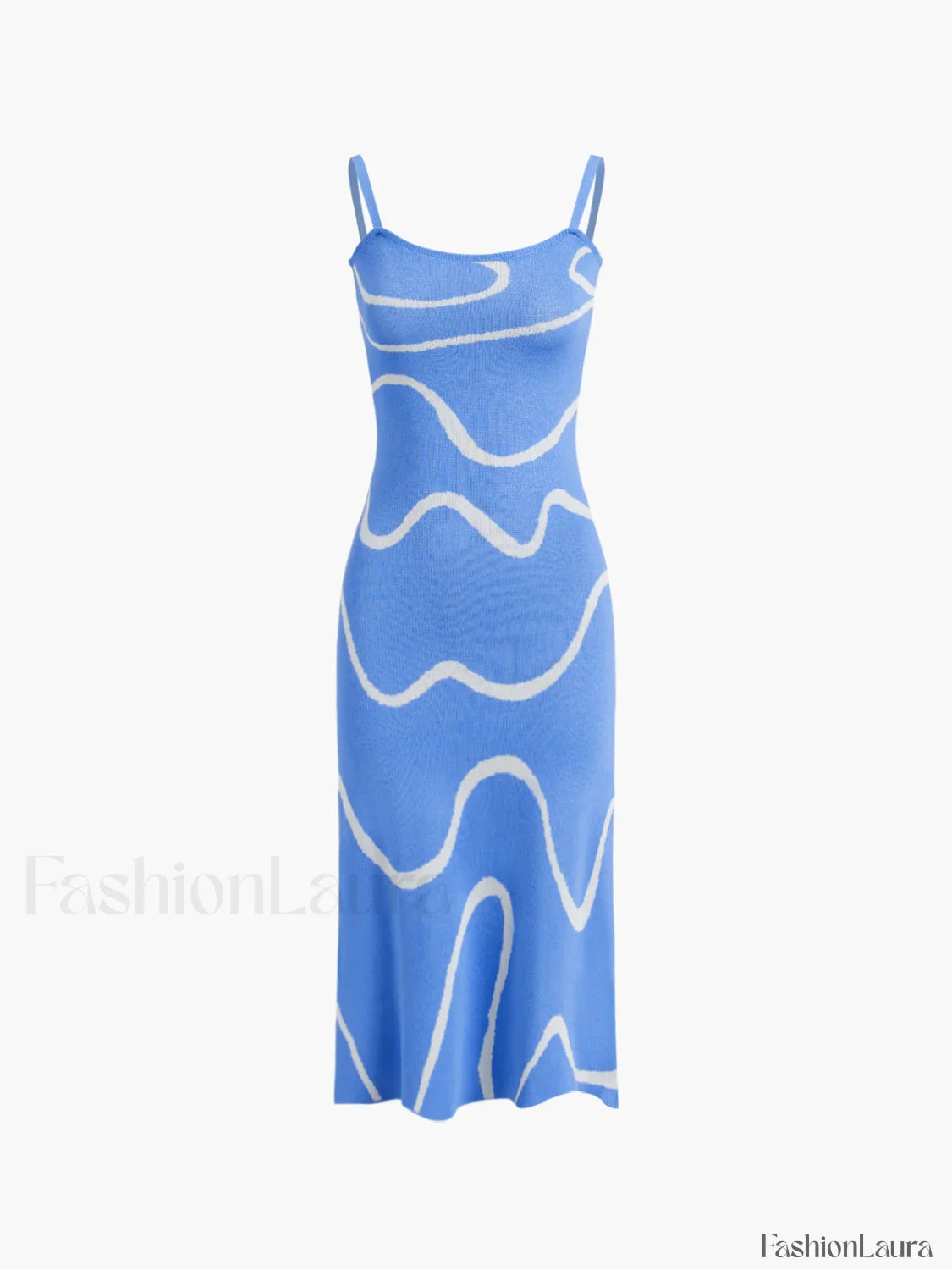 Wavy Print Graceful Strap Midi Dress