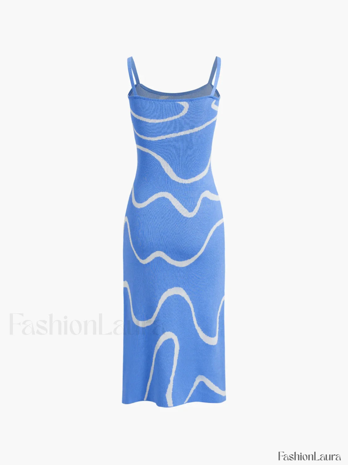 Wavy Print Graceful Strap Midi Dress