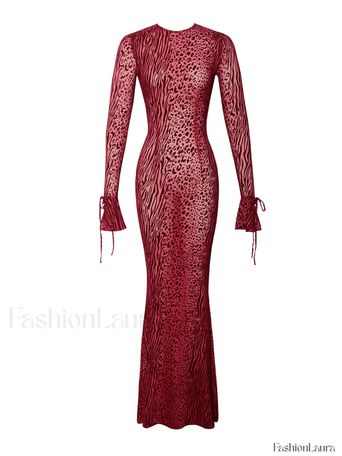 Waylynn Burgundy Burnout Velvet Graceful Detail Mesh Backless Maxi Dress