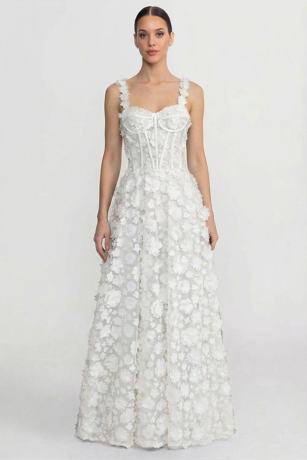 Floral Applique Sweetheart Neck Corset Bodice A-Line Maxi Dress 2