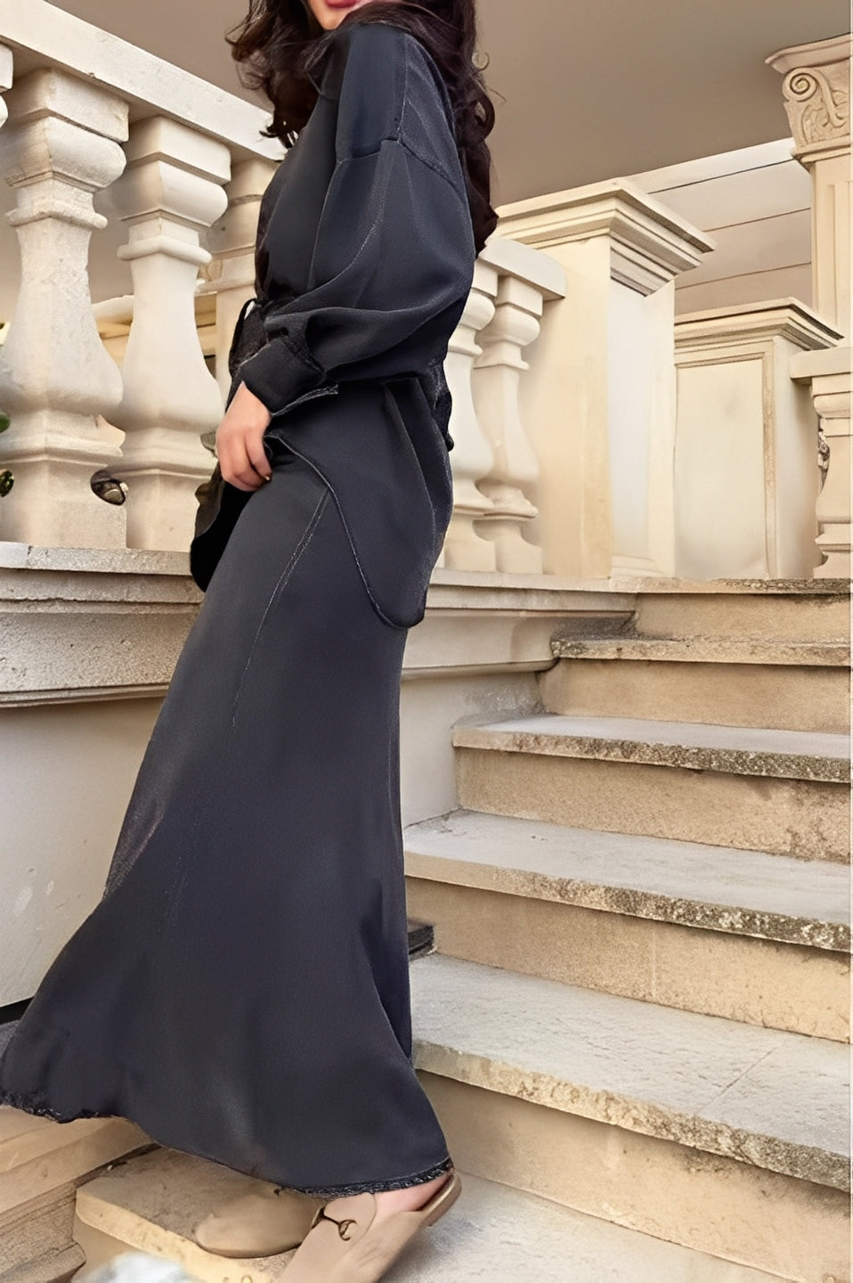 Drawstring Waist Button Front Shirt and Maxi Skirt Two Piece Set 6