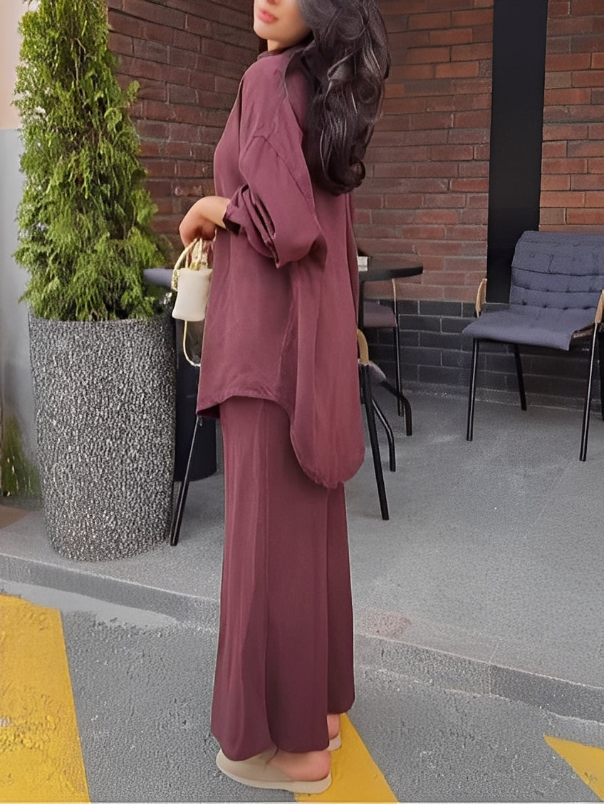 Drawstring Waist Button Front Shirt and Maxi Skirt Two Piece Set 8