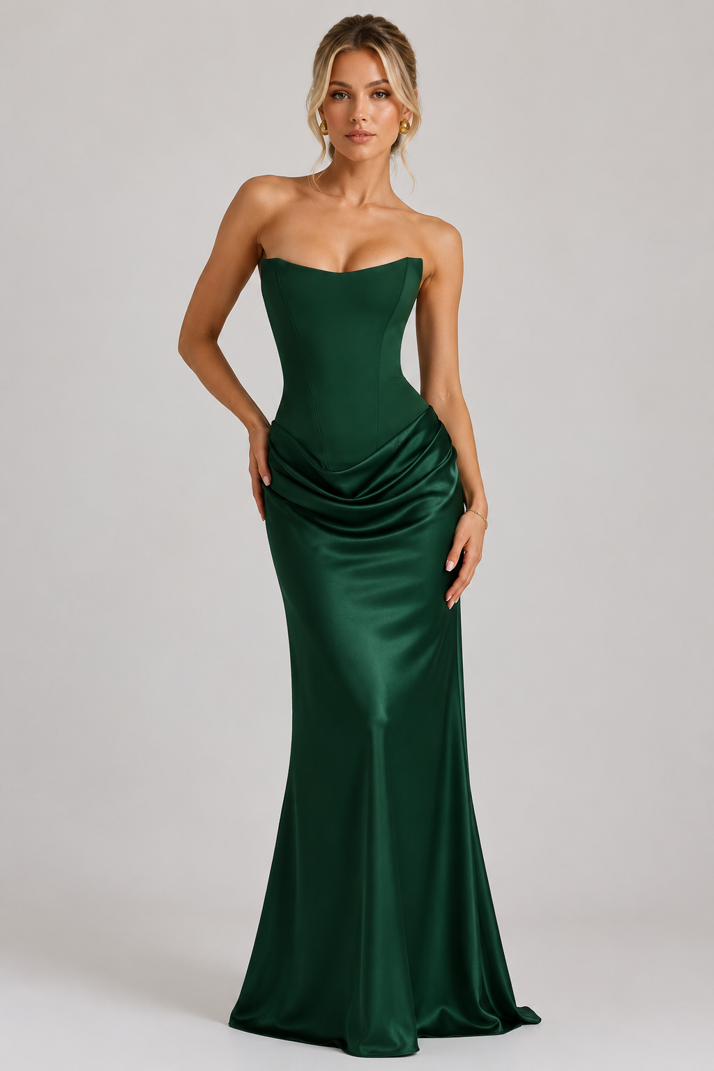 Strapless Corset Satin Ruched Mermaid Maxi Gown