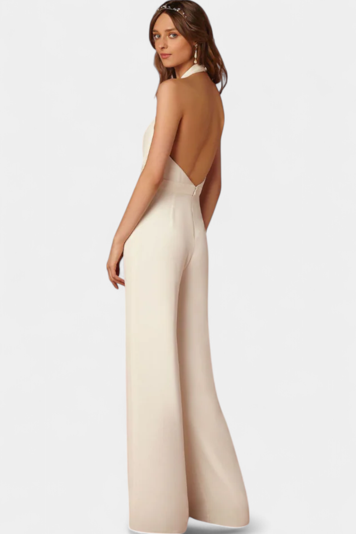 Deep V-Neck Halter Wide Leg Jumpsuit