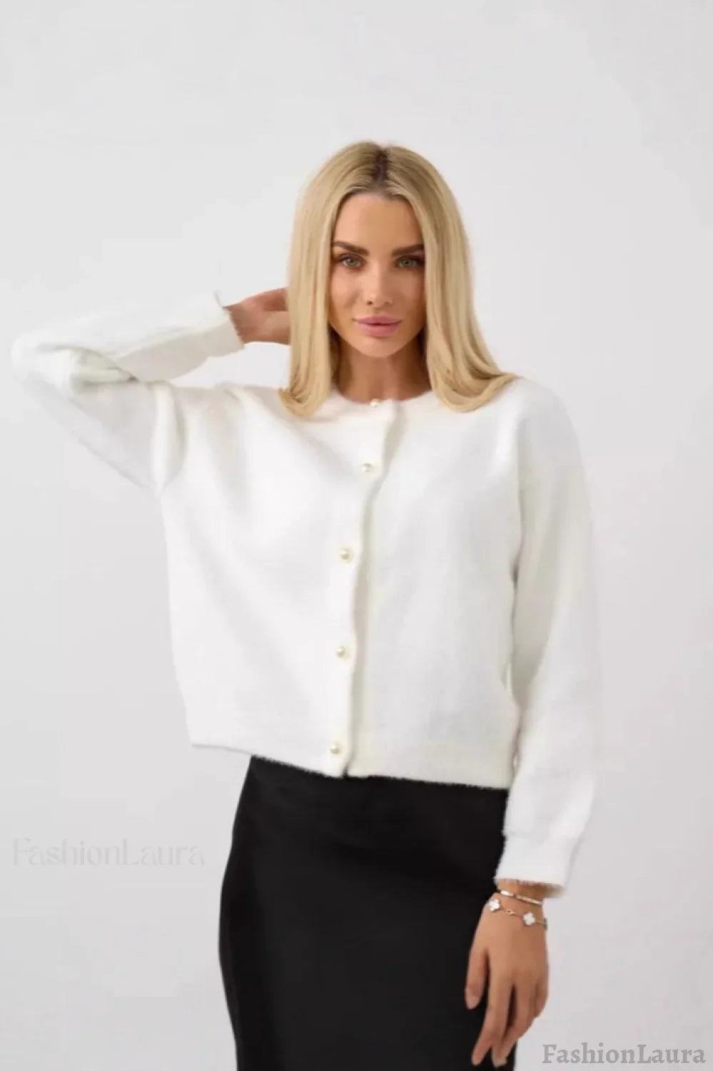 White Button Front Cardigan White / One Size