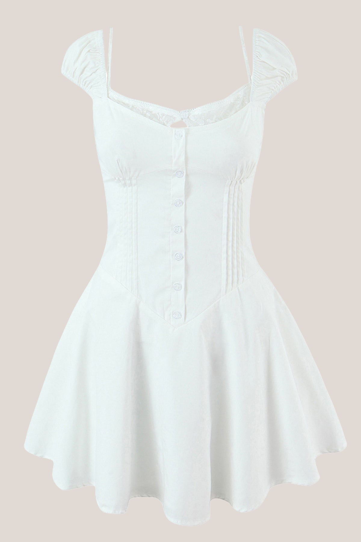 White Cap Sleeves A-Line Cotton Mini Dress