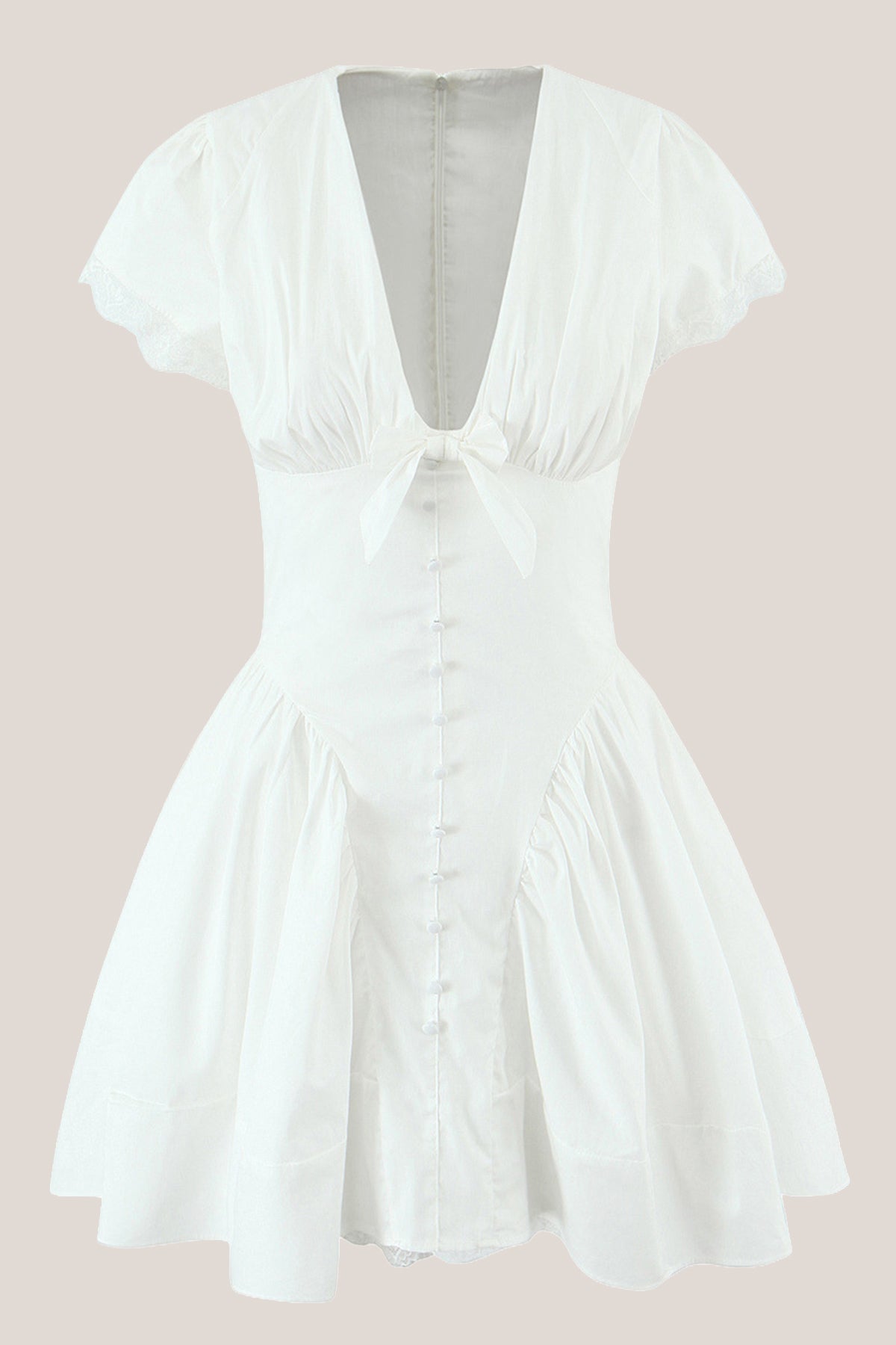 White Cotton A-Line V-Neck Mini Dress