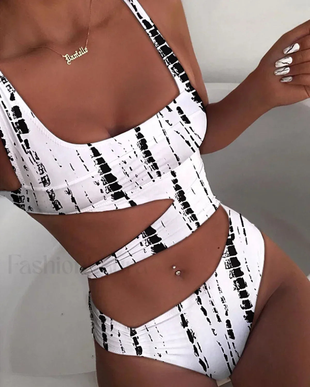 White Cut Out Push Up One Piece white black / S