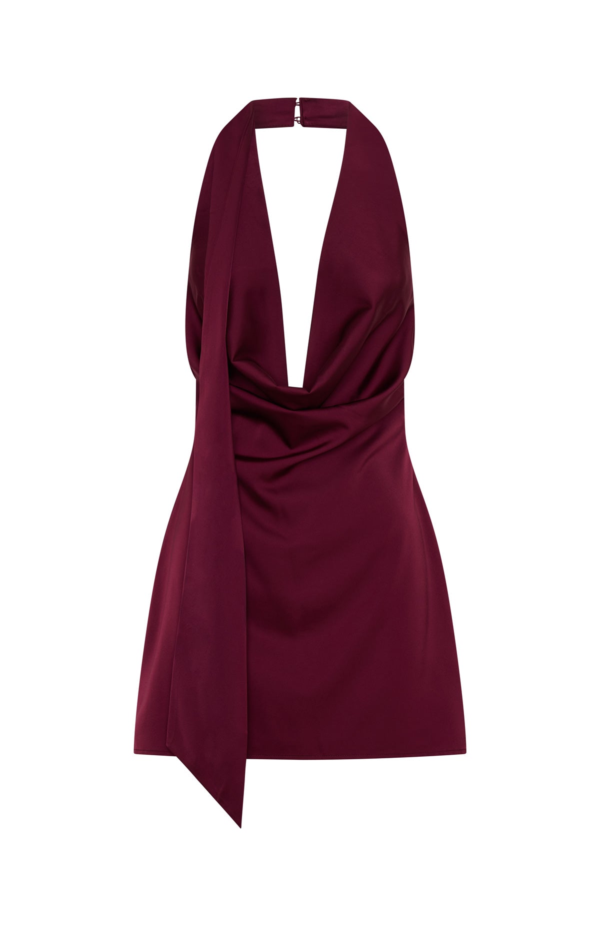 Satin Cowl Plunge Neck Choker Halter Draped Scarf Mini Dress 6