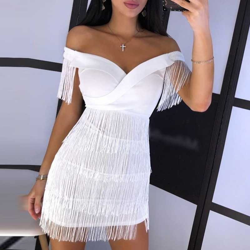 Off Shoulder Tiered Fringe Bodycon Mini Dress 2