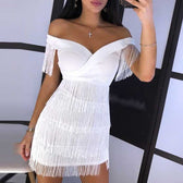 Off Shoulder Tiered Fringe Bodycon Mini Dress 2
