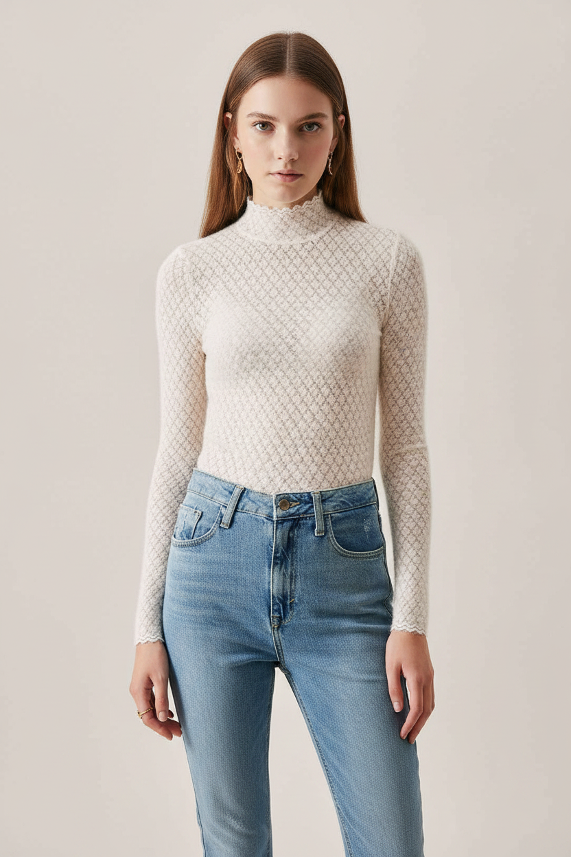 Chic Sheer Lace Blouse for Women with Elegant Detailing & Comfort Fit