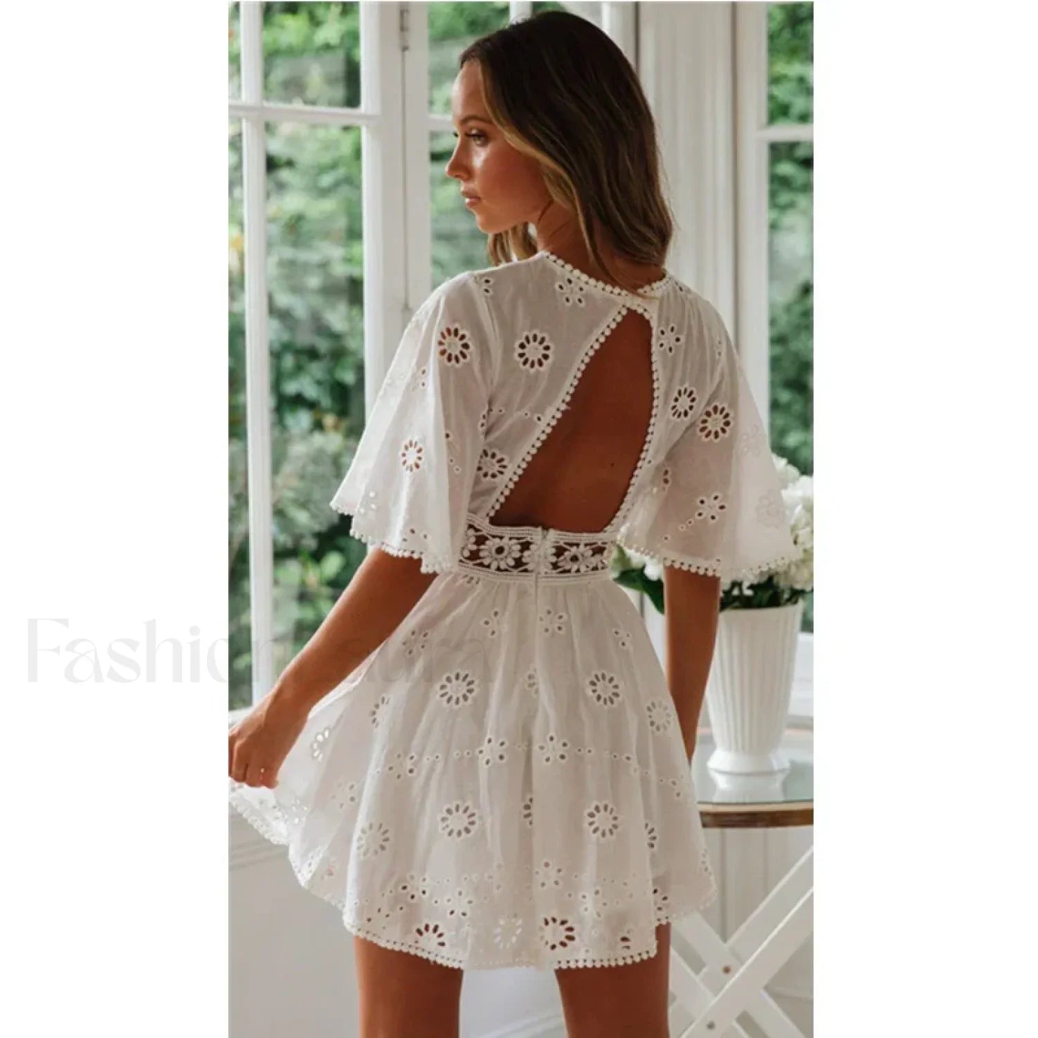 White Open Back Boho Dress