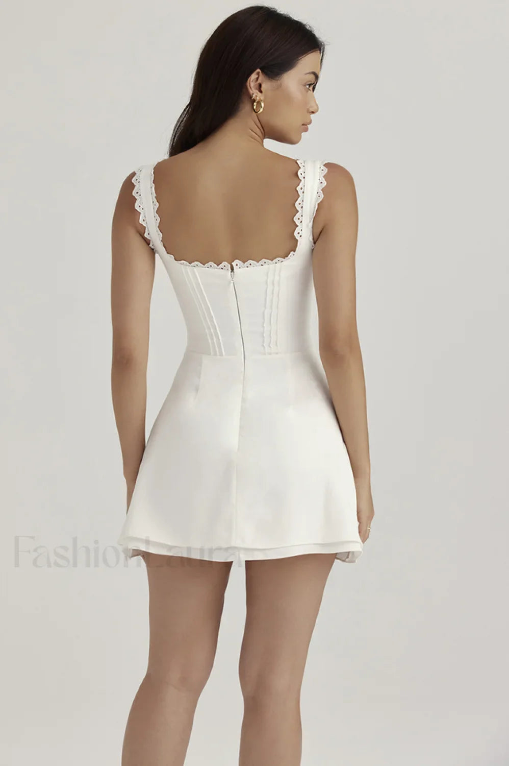 White Pin Stylish Pleated Mini Dress