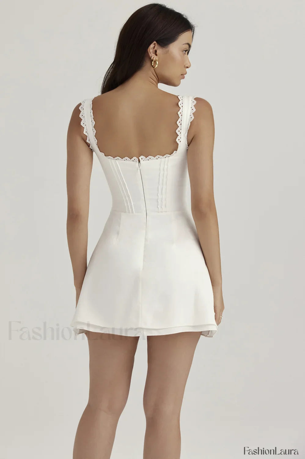 White Pin Stylish Pleated Mini Dress