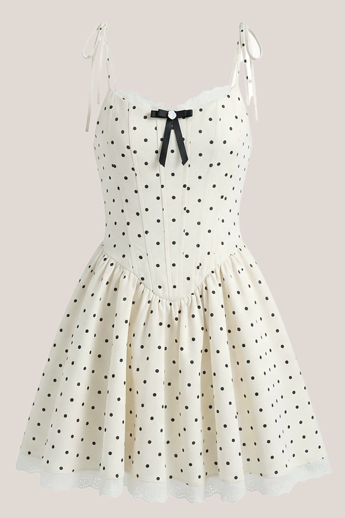 White Polka Dot Cotton A-Line Mini Dress