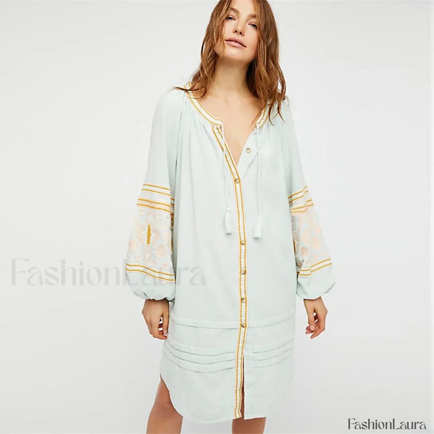 White Puff Sleeve Boho Dress