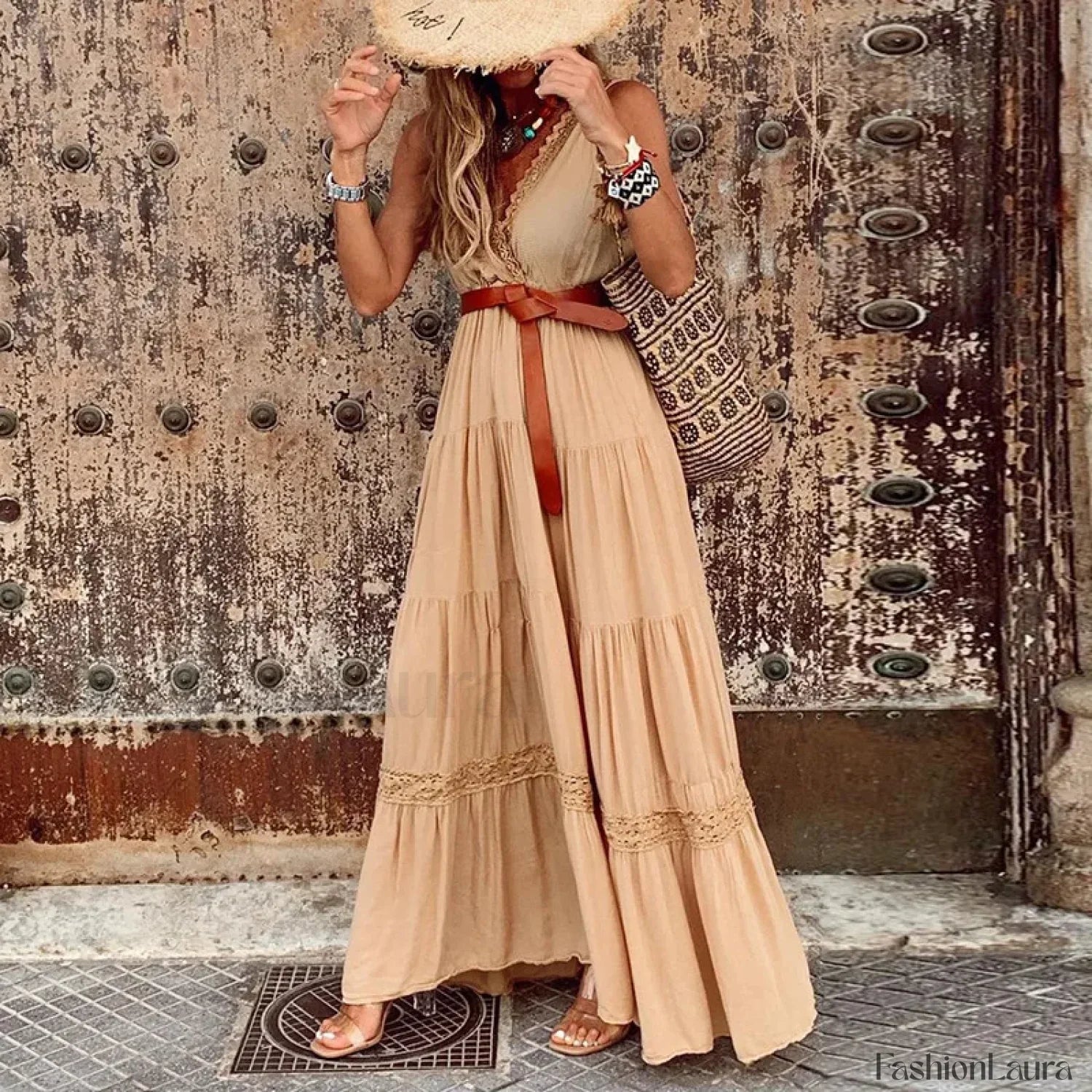 White Ruffled Cotton Boho Dress