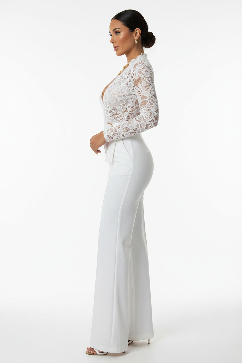 Elegant Floral Lace Jumpsuit with Pockets and Adjustable Straps