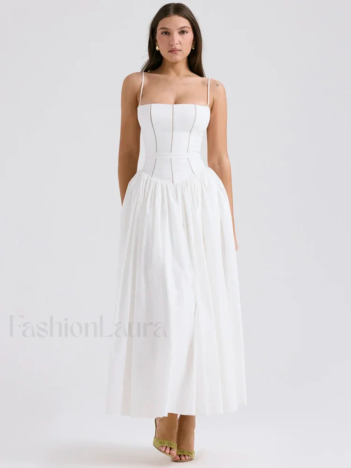 White Spaghetti-Strap Midi Dress