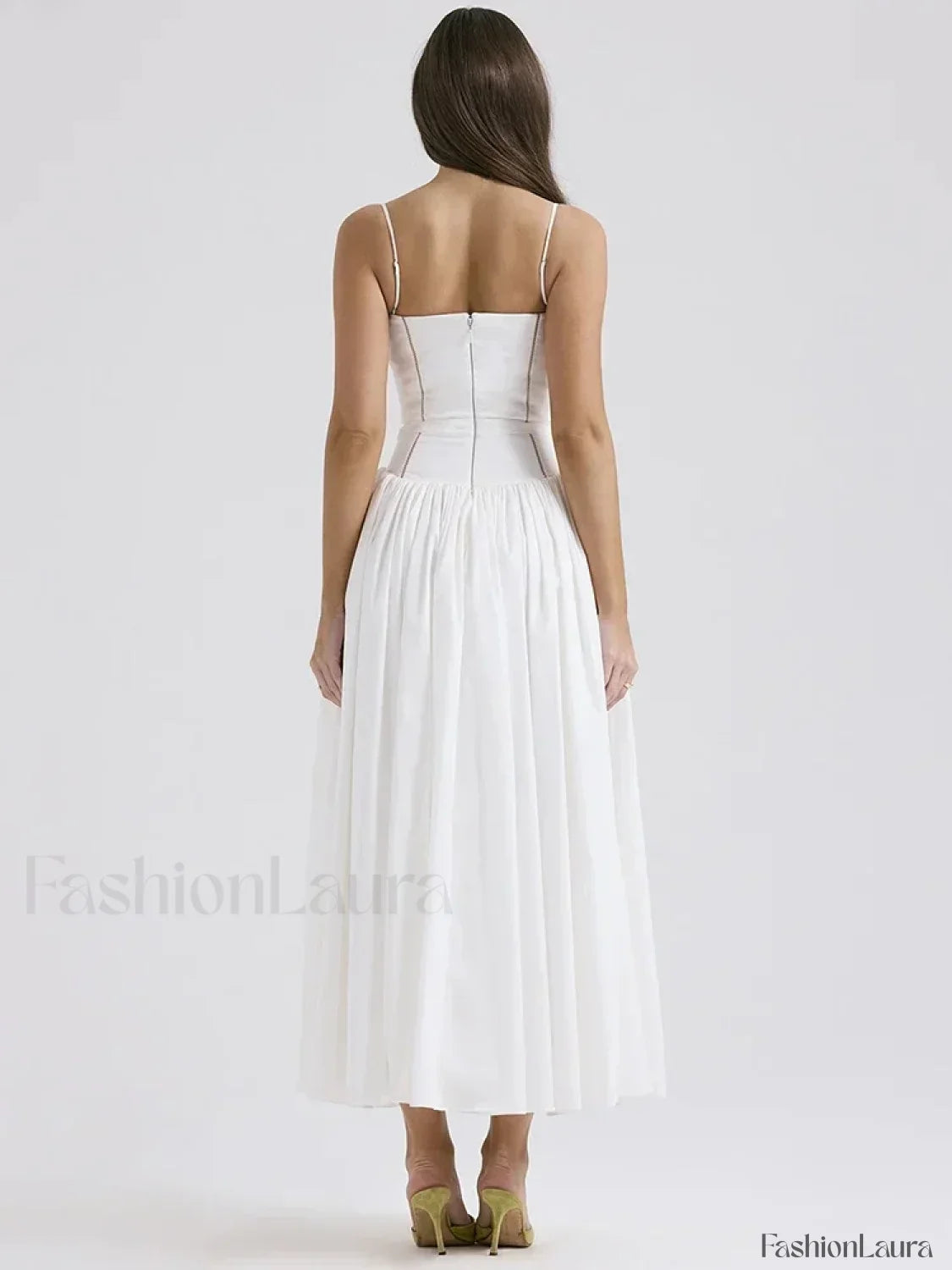 White Spaghetti-Strap Midi Dress