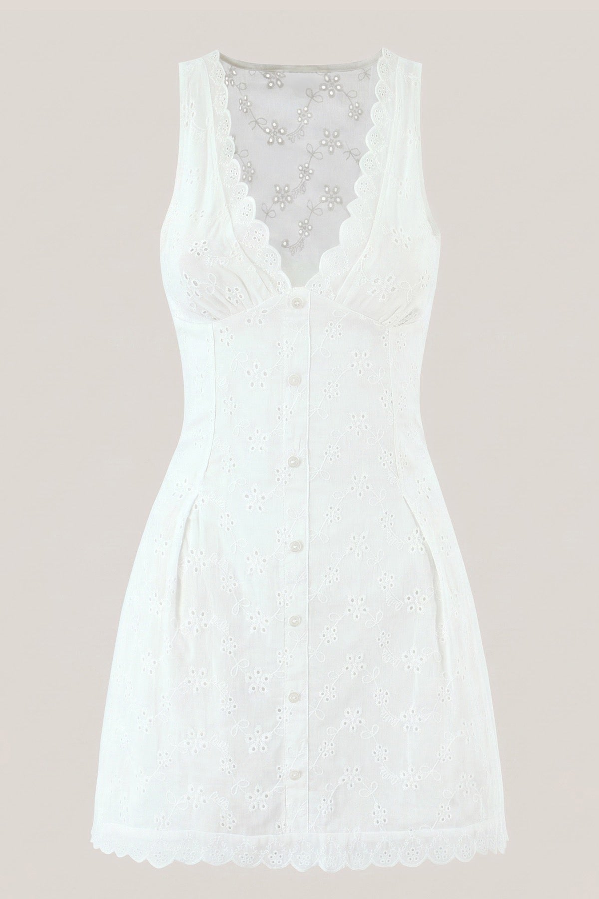 White V-Neck Bloom Print A-Line Mini Dress