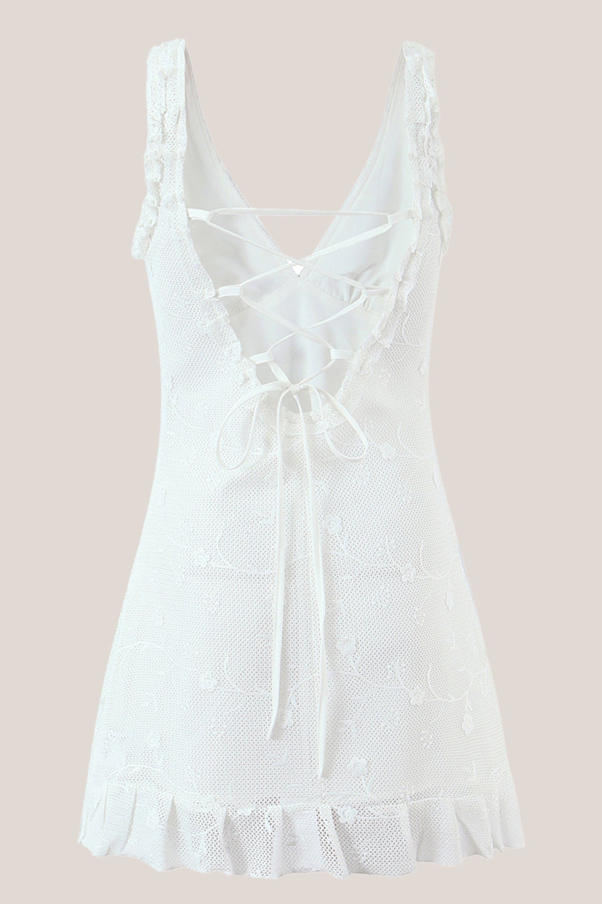 White V-Neck Tulle Ruffled A-Line Mini Dress