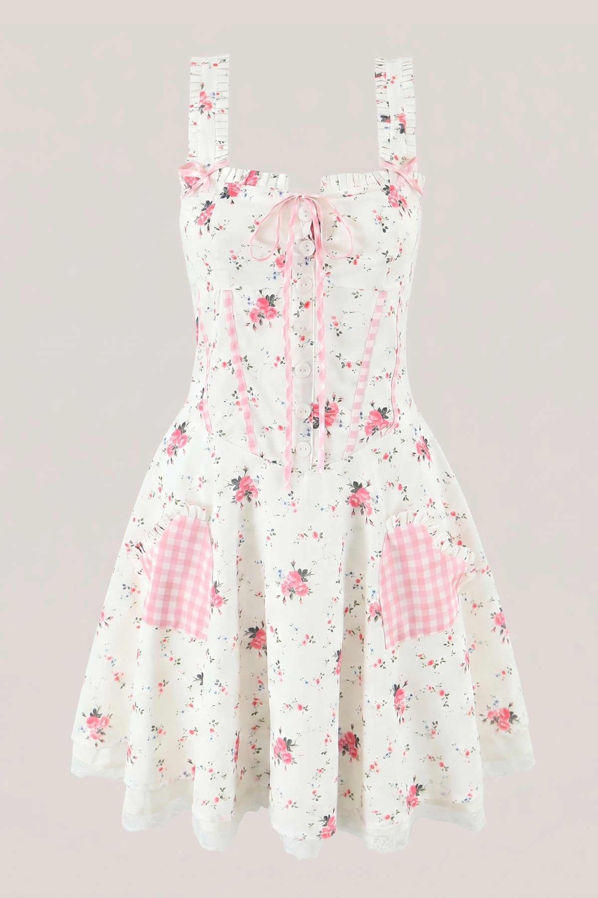 White Warm Rose Print Cotton Mini Dress