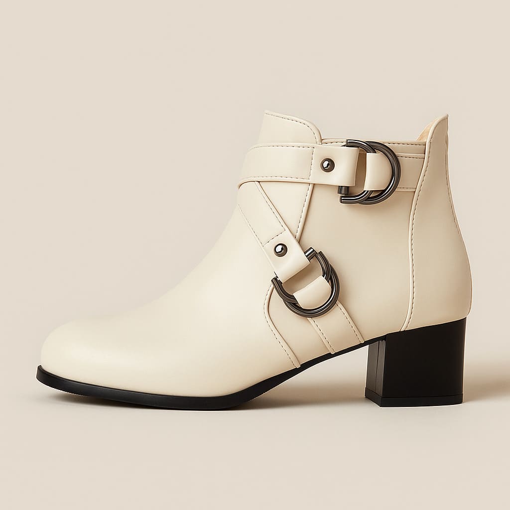 Almond Toe Crossover Buckle Strap Block Heel Ankle Boots