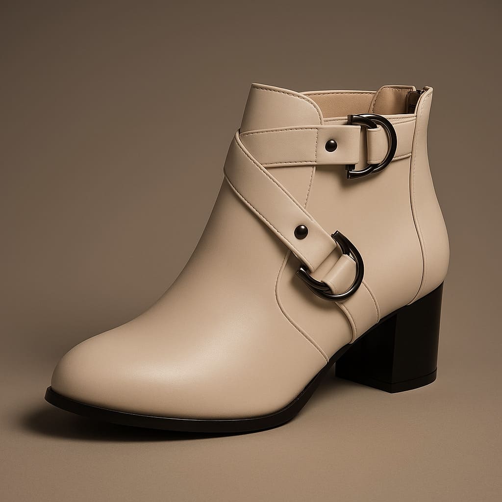Almond Toe Crossover Buckle Strap Block Heel Ankle Boots