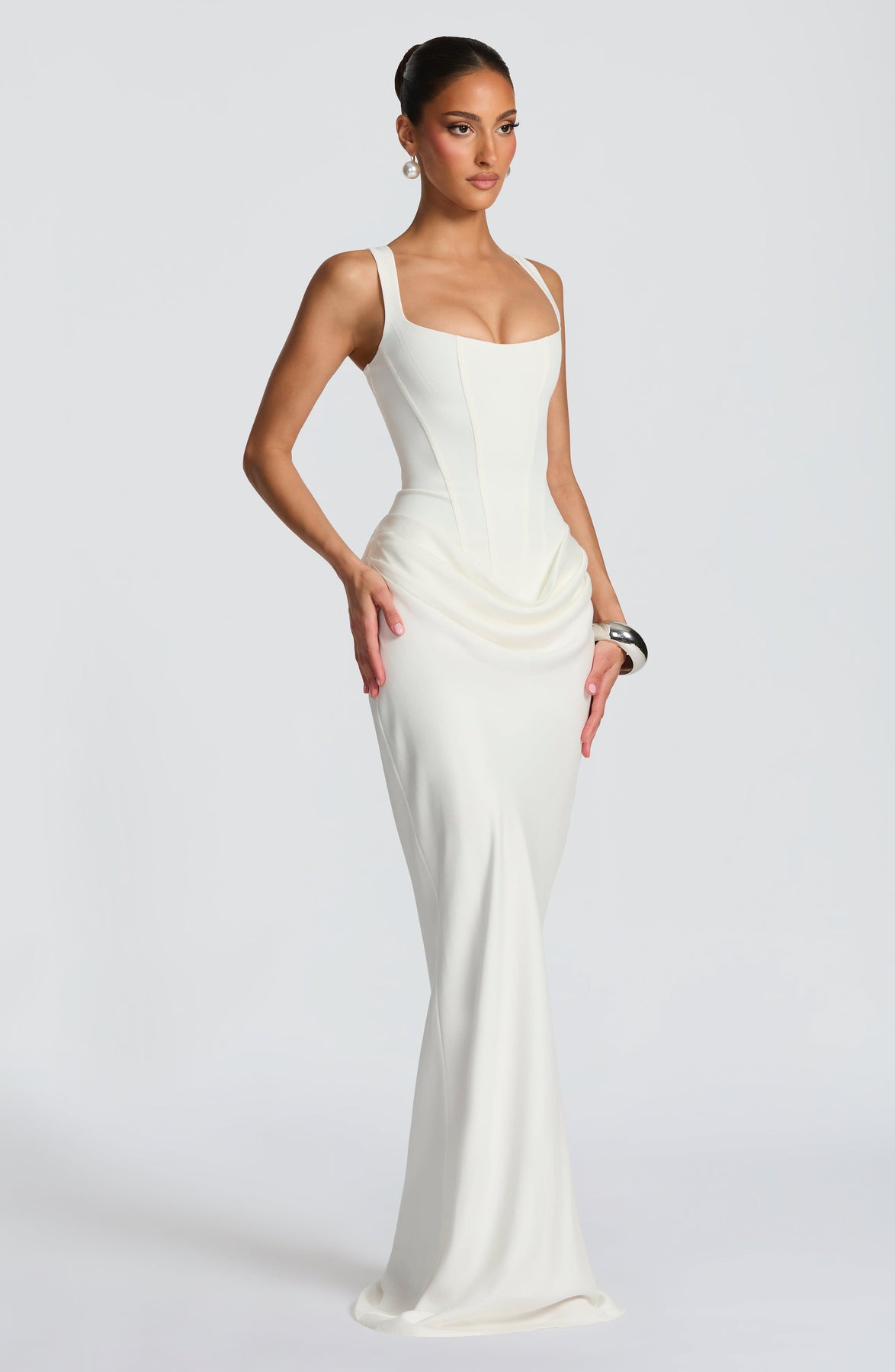 Corset Bodice Square Neck Draped Hip Sleeveless Maxi Dress 14