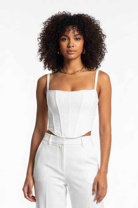 Elegant Sculpted Corset Top with Adjustable Straps and Boning Support