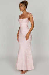 Jacquard Square Neck Tie Strap Mermaid Maxi Dress 7